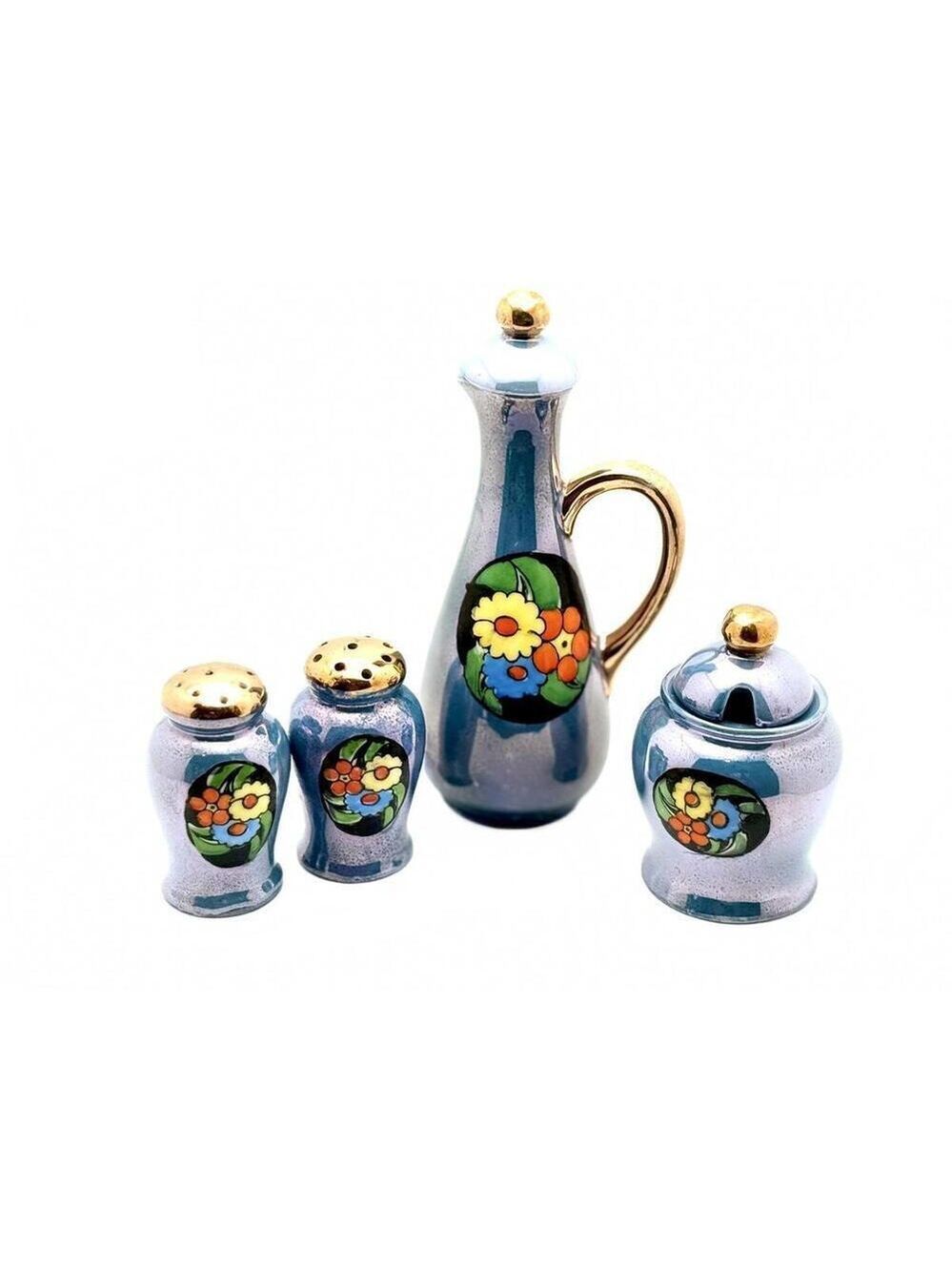 Vintage Japanese Mini Lusterware Set: Salt & Pepper, Mustard Jar, Pitcher
